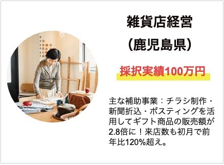 雑貨店経営(鹿児島県)採択実績100万円