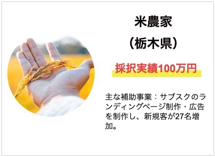 米農家(栃木県)採択実績100万円